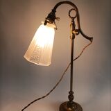 Bronze desk art deco lamp with tulip signed "schneider"