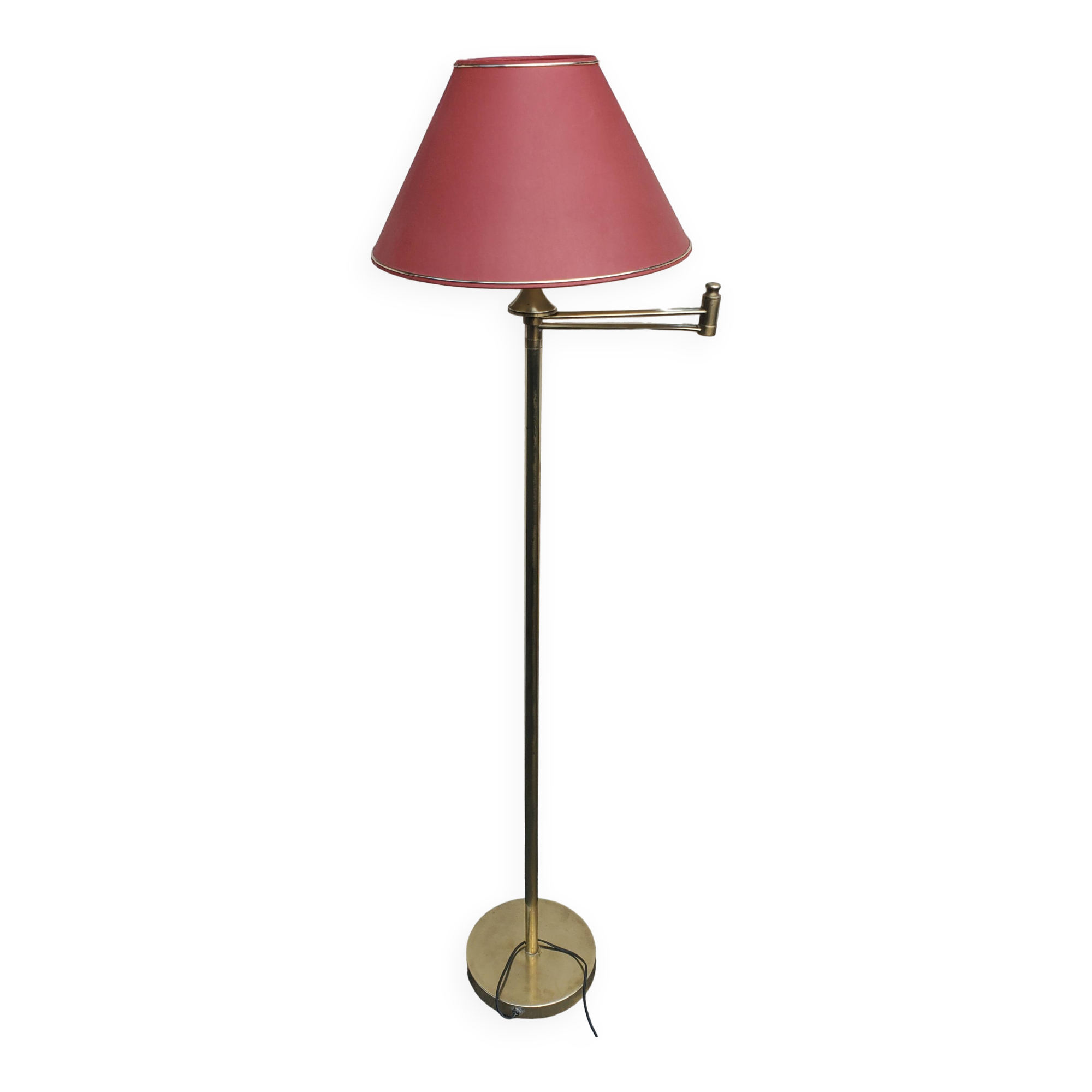 lampadaire en laiton avec bras articulé liseuse  1970 et son abbajour rouge