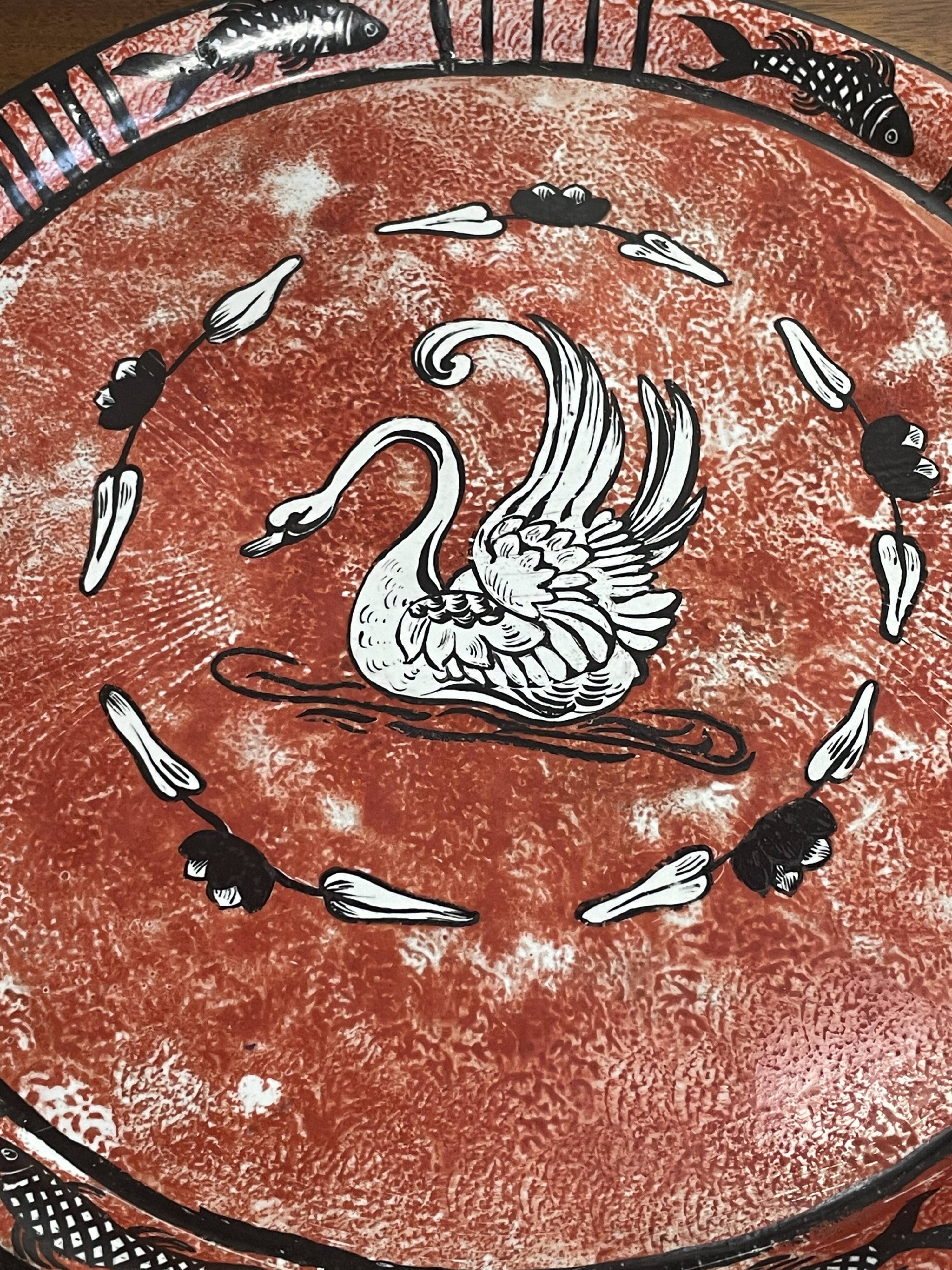 Iron tray décor swan and fish