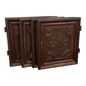 Two pairs of Louis XVI style doors in richly carved 19th century oak