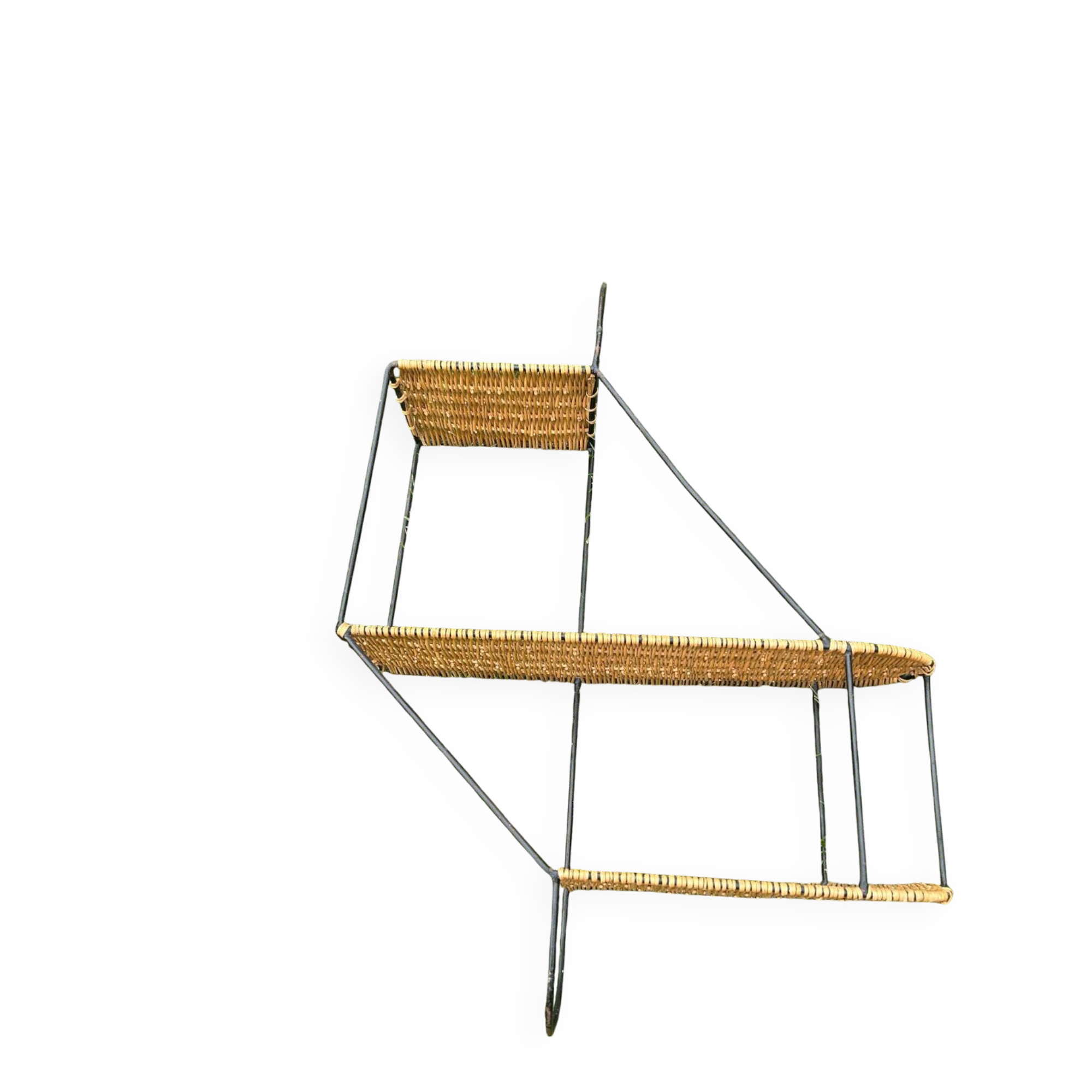 Wall shelf made of rattan and wrought iron