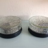 Pair of round ceiling lights in glass ice vintage 60-70s