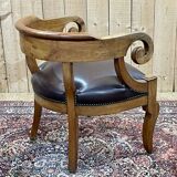 19th century French armchair in cherry wood and leather seat