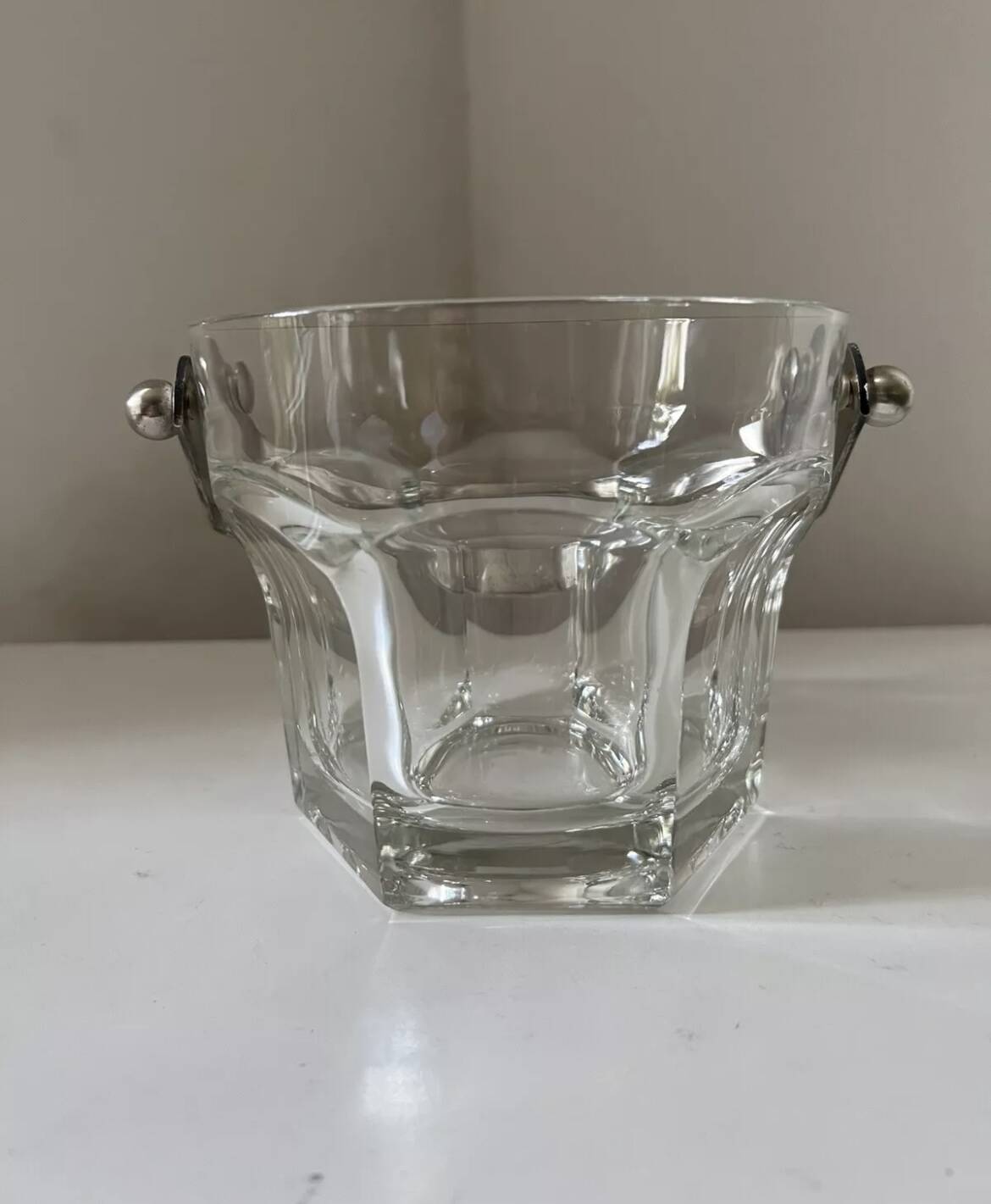 Vintage Italian crystal and silver metal ice bucket