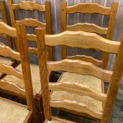 6 Rustic Oak and Straw Chairs — 1970s Country Style