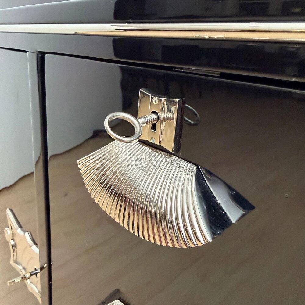 Art Deco Sideboard in Black Lacquer, Maple & Chrome, France, 1930