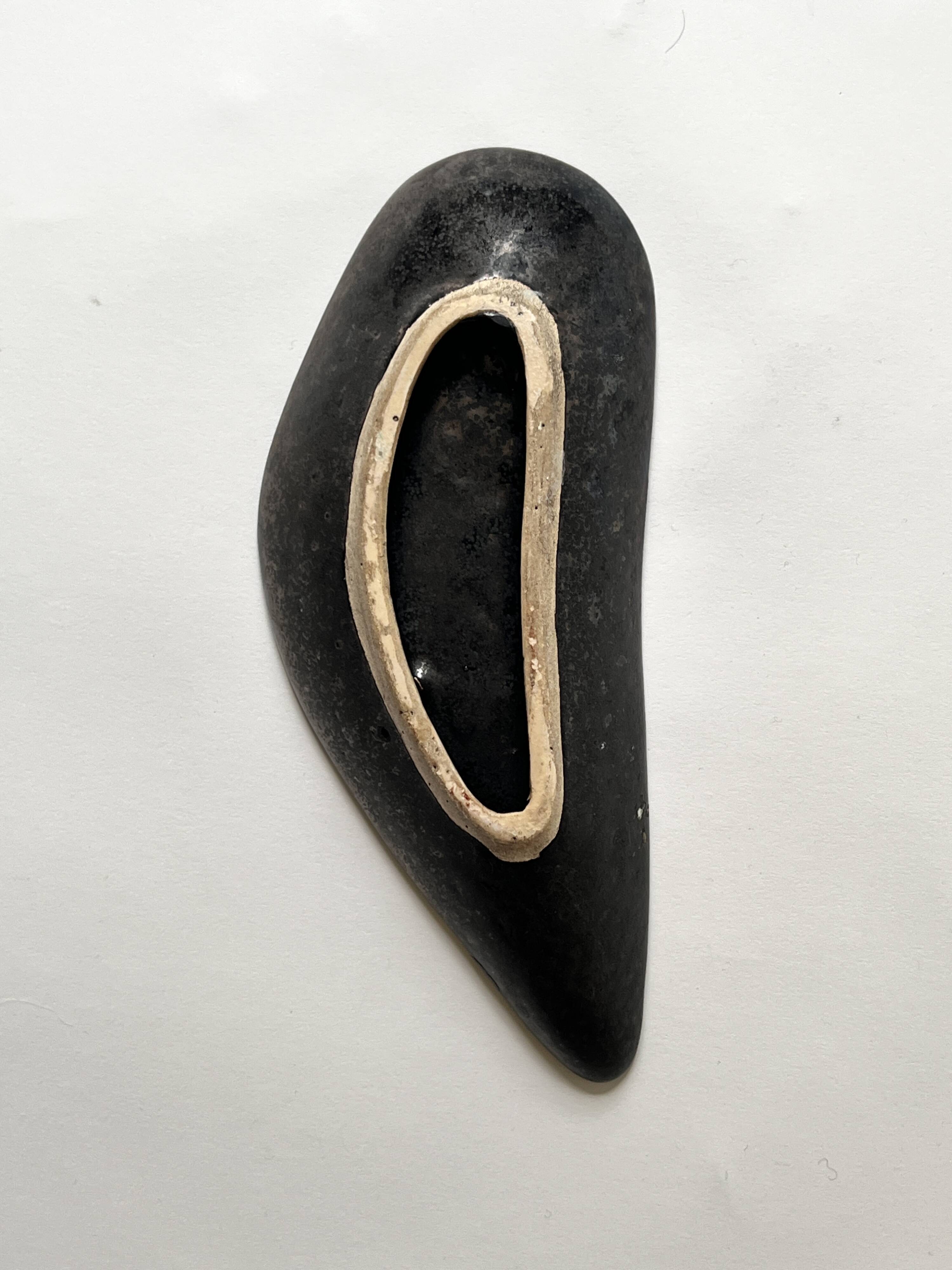 Black glazed ceramic catchall, 1950s design