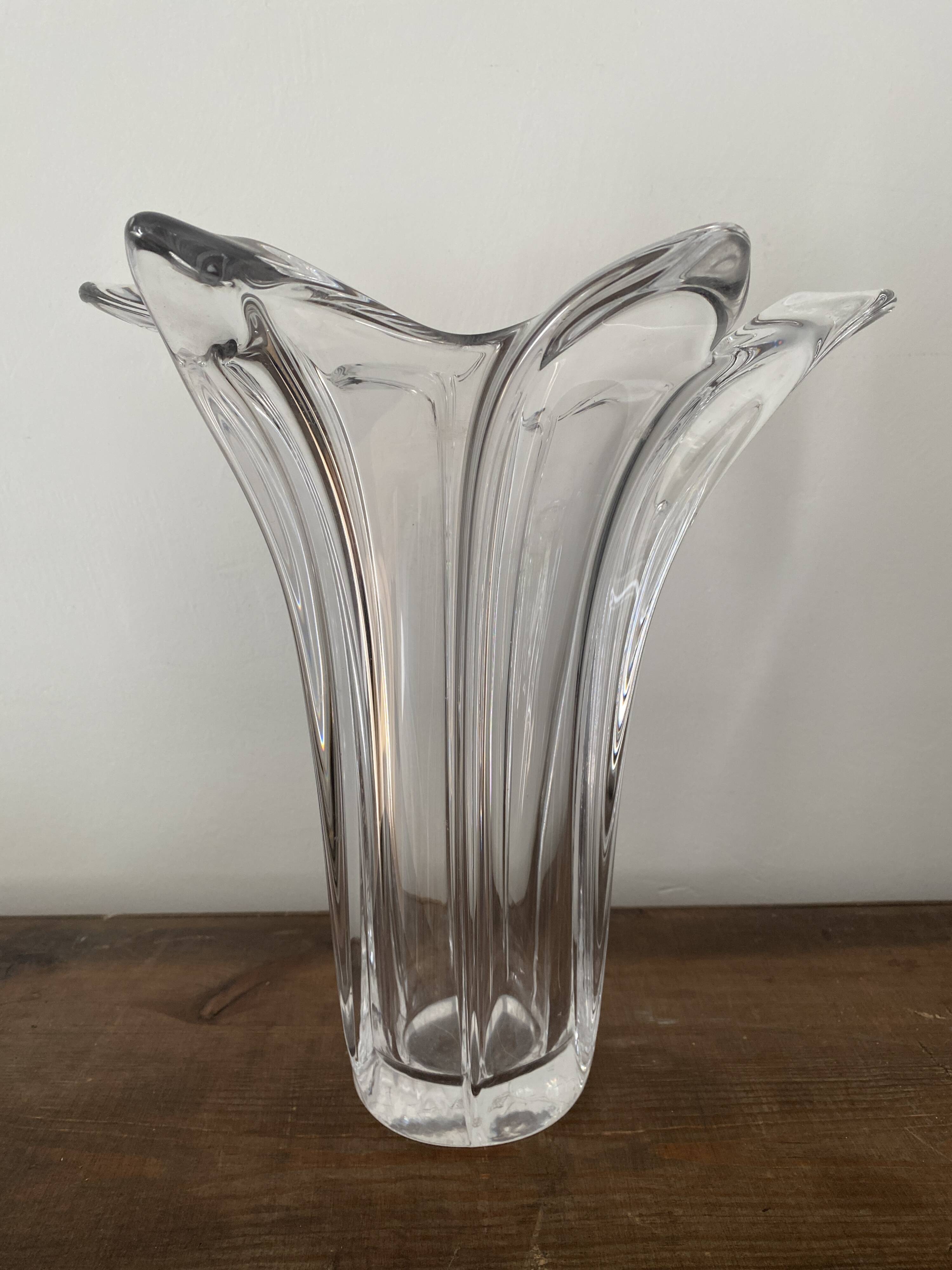 Vintage art deco crystal vase flared corolla flower shape