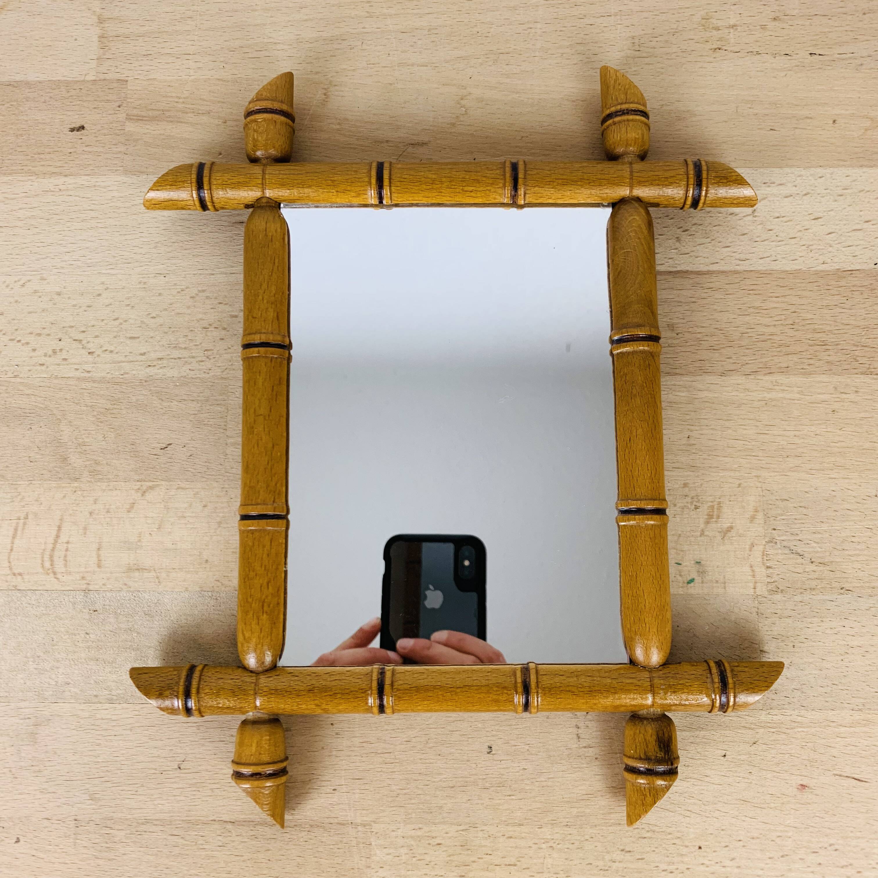 Vintage bamboo effect wood mirror