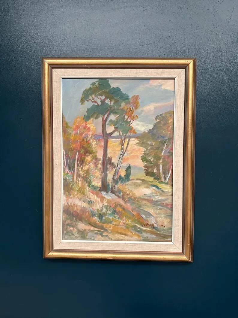 Large Original Swedish Oil on Canvas - “Forest” by Katharina Fontain - Signed - Vintage & Framed - 60 × 80 cm (23.6" × 31.5")