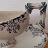 Saucière sur pied en terre de fer bleu/vert modèle "Mignon", H & Cie Sarreguemines