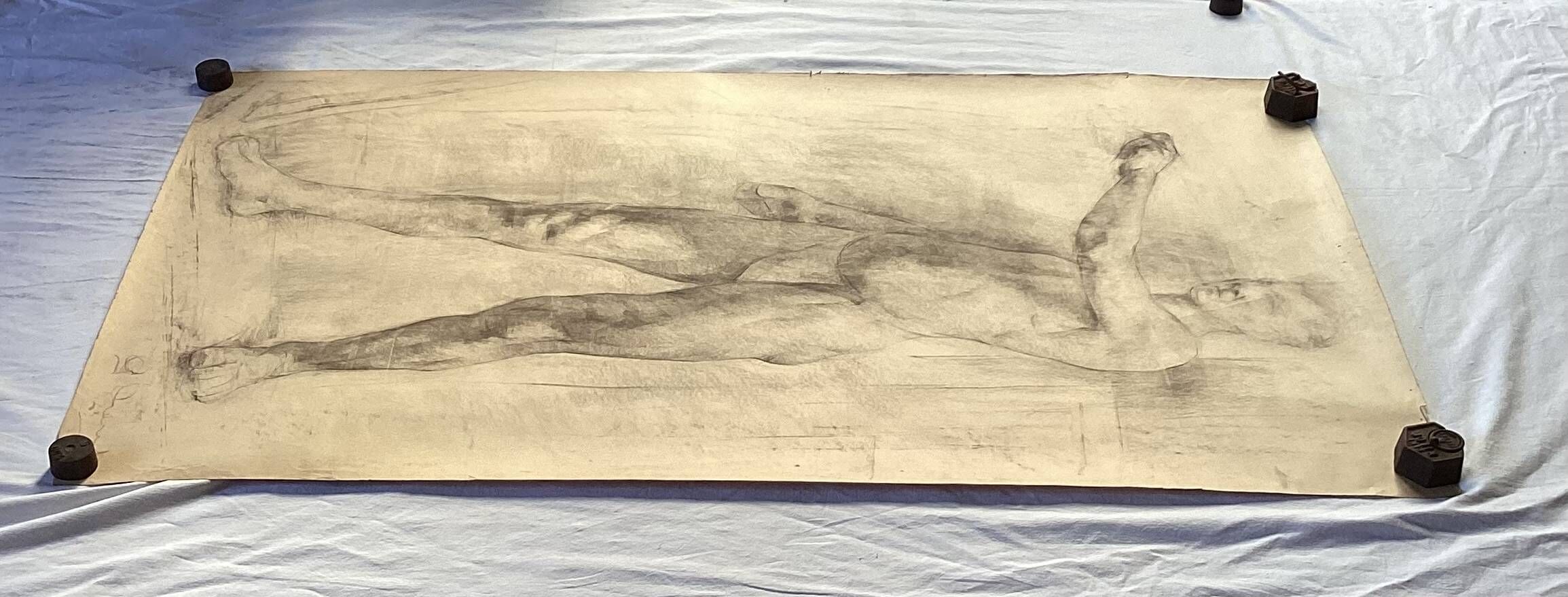 Large drawing of a man signed around 1943 pencil on paper dimensions: height -120cm-