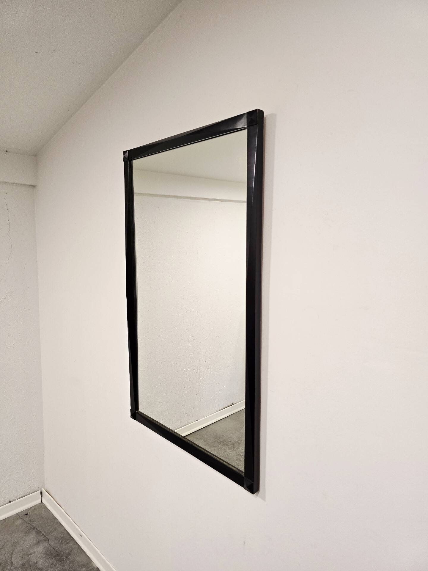 Vintage 1970s Wall Mirror with Black Wooden Frame