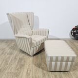 Winged armchair with footstool, 1960s.