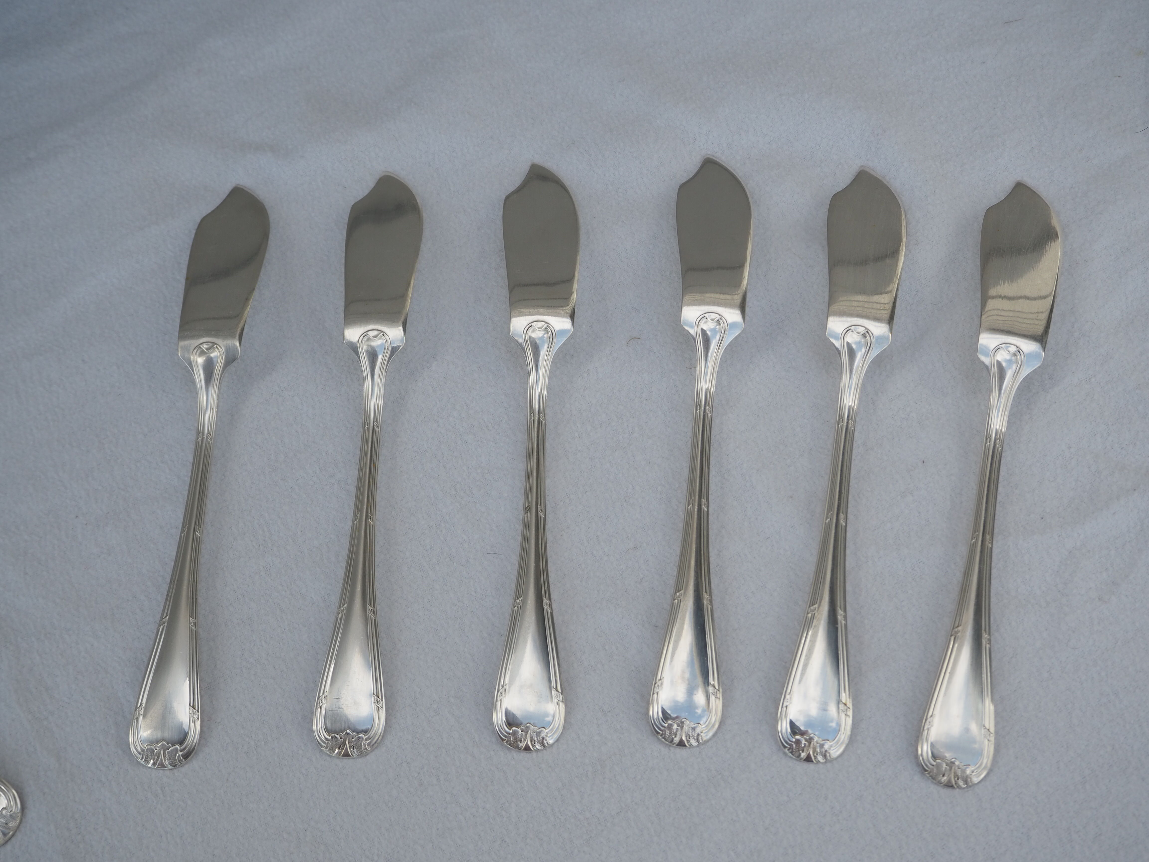 Fish service and its 6 silver-plated cutlery, crossed ribbon model