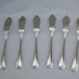 Fish service and its 6 silver-plated cutlery, crossed ribbon model