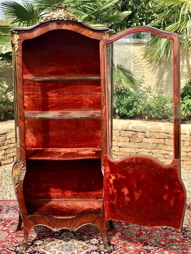 Display Case in Marquetry & Martin Varnish Napoleon III Louis XV Style