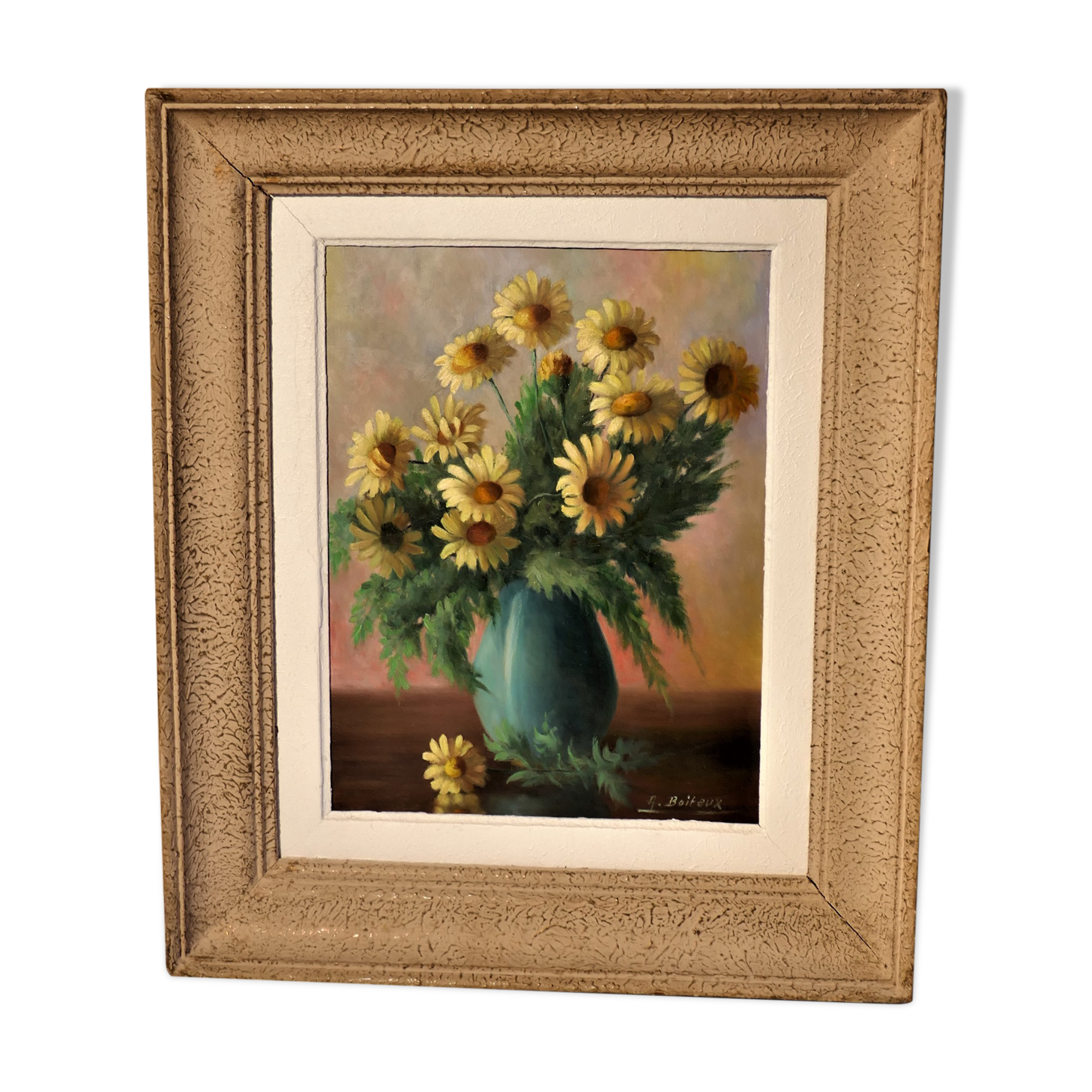 Painting bouquet of yellow daisies signed Auguste Boiteux