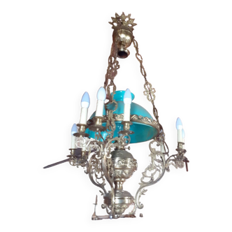 Bronze and opaline chandelier