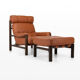 Fauteuil brutaliste et pouf en cuir de cognac, années 1970