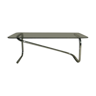 Table basse verre et métal chromé 1970 vintage
