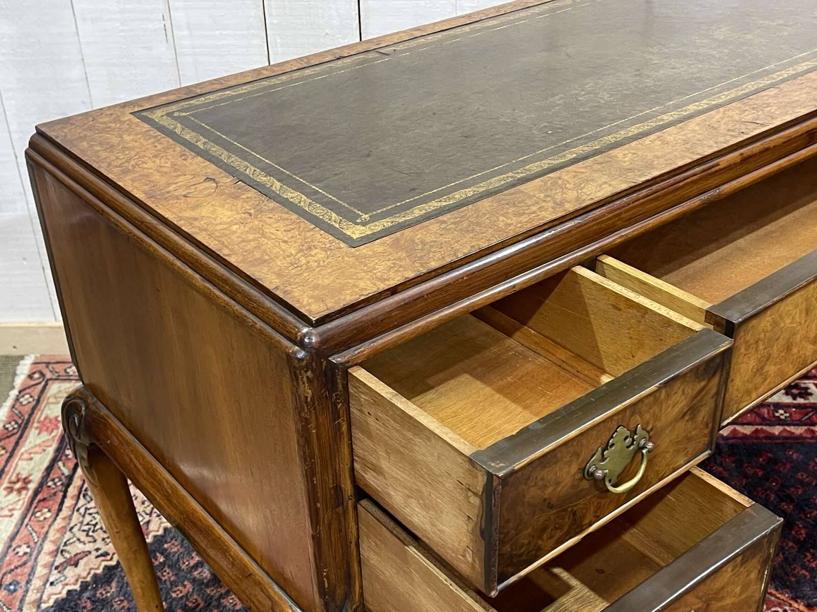 1930s Chippendale English desk in burr walnut