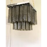 Contemporary Grey "Tronchi" in Venini Style Murano Glass Sputnik Squared Flush Mount