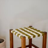 Wooden stool. Vintage stool. woven stool