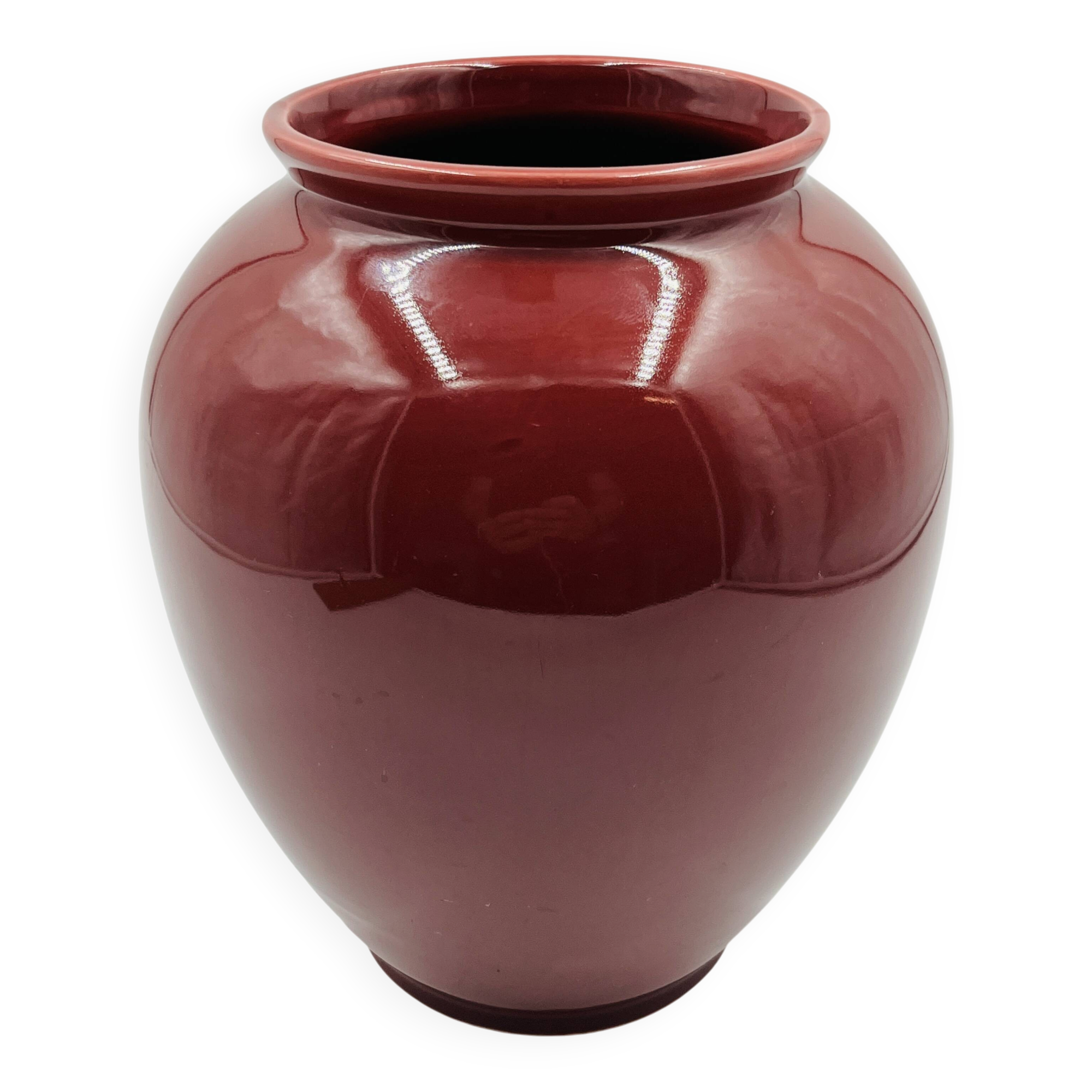 Vintage vase in glazed burgundy ceramic