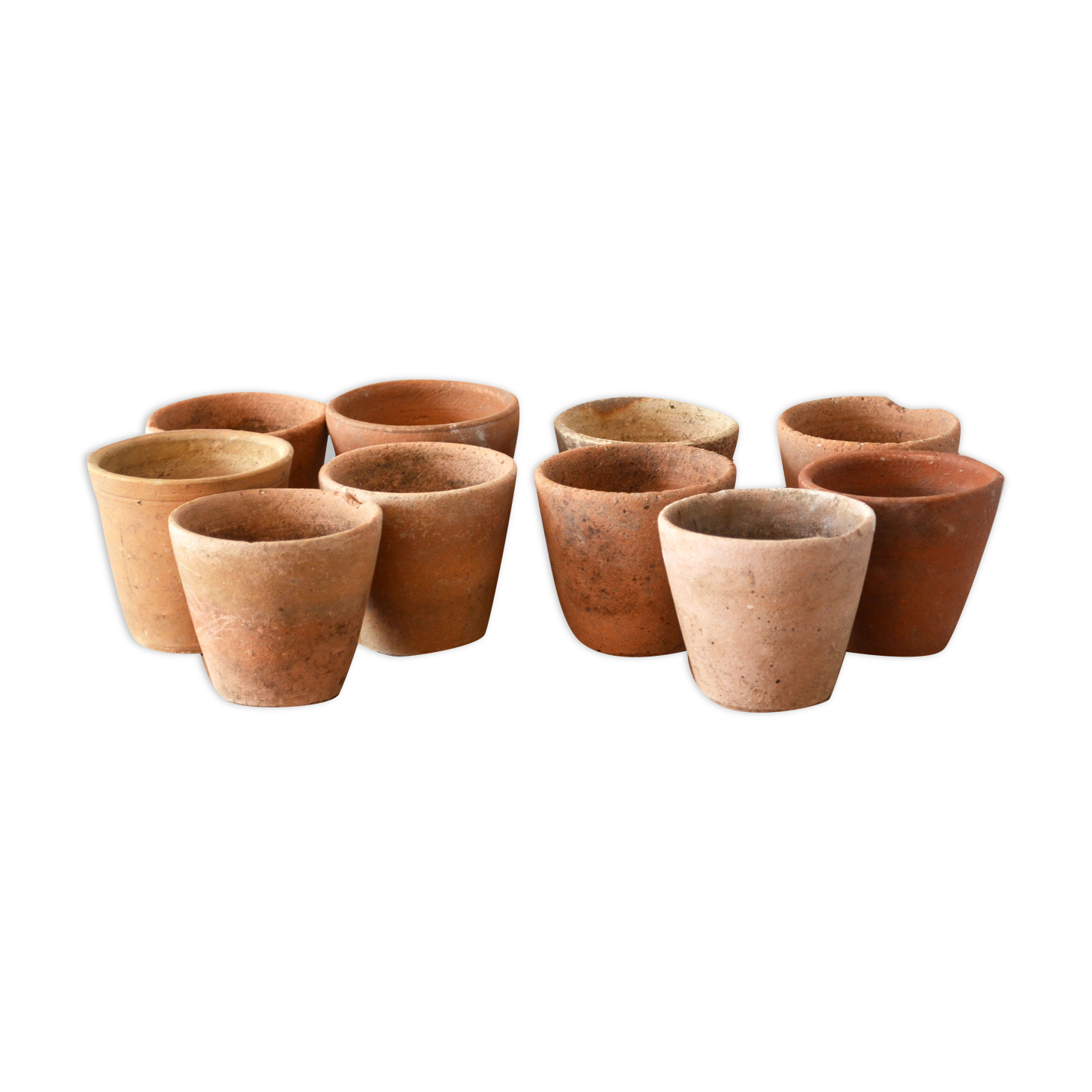 10 old terracotta seedling pots