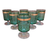 6 verres à eau à pied vert émeraude liseré doré Luminarc