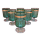 6 emerald green stemmed water glasses with gold rim Luminarc