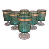 6 verres à eau à pied vert émeraude liseré doré Luminarc