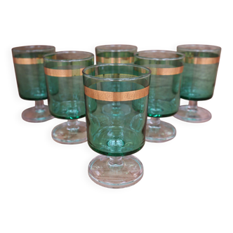 6 verres à eau à pied vert émeraude liseré doré Luminarc