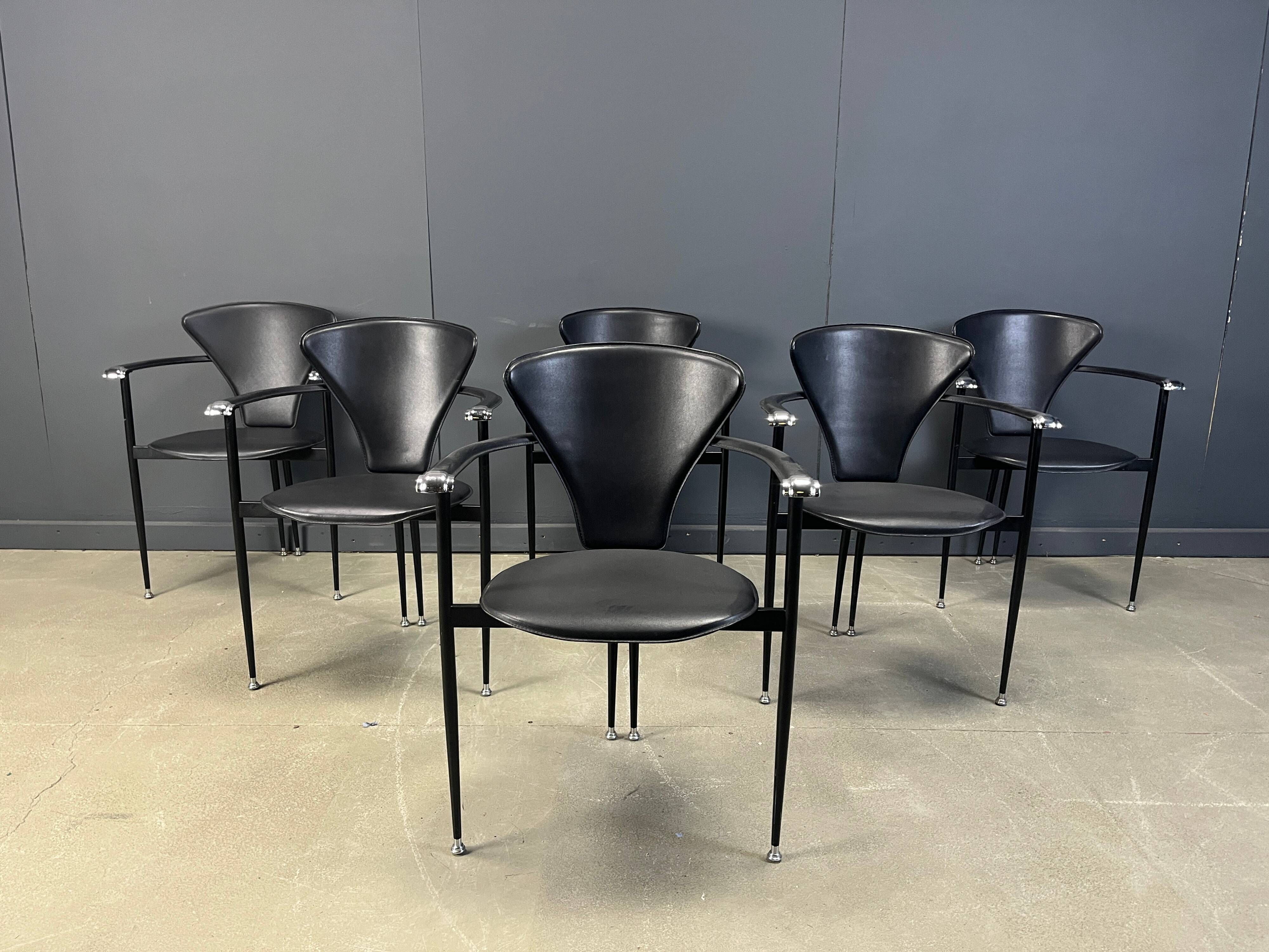 Vintage leather armchairs by Arrben Italy, 1980s - set of 6