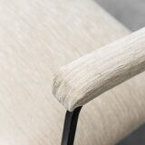 Ensemble de salon vintage avec canapé et fauteuils en métal et tissu, modernisme des années 1970.