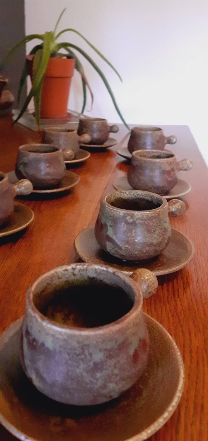 Vintage stoneware coffee set from the 60s, Maine Sars Pottery
