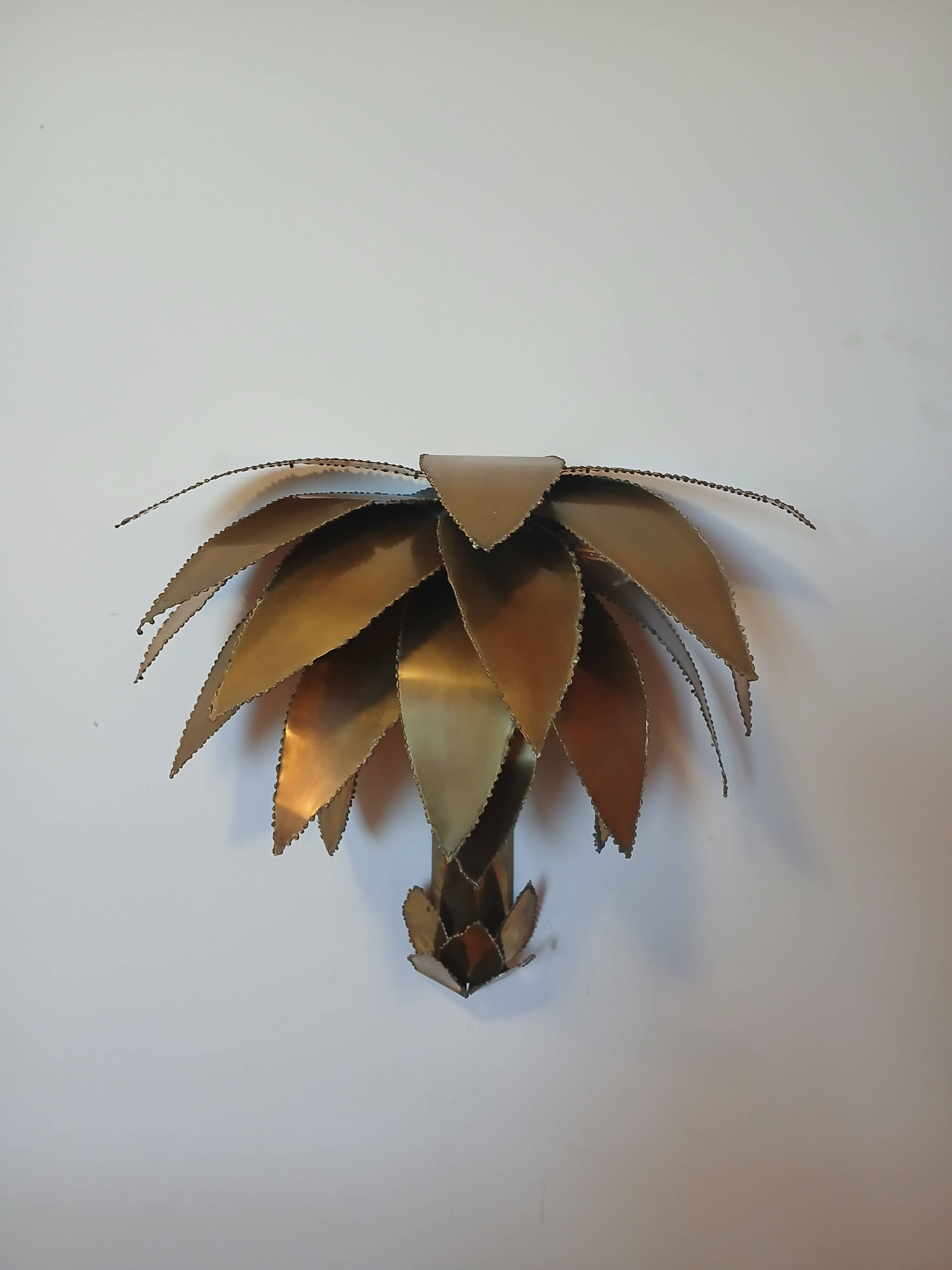 70's brutalist palm tree wall light in brass