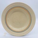 6 assiettes creuses avec de fin décor de liserés bleu et brun.