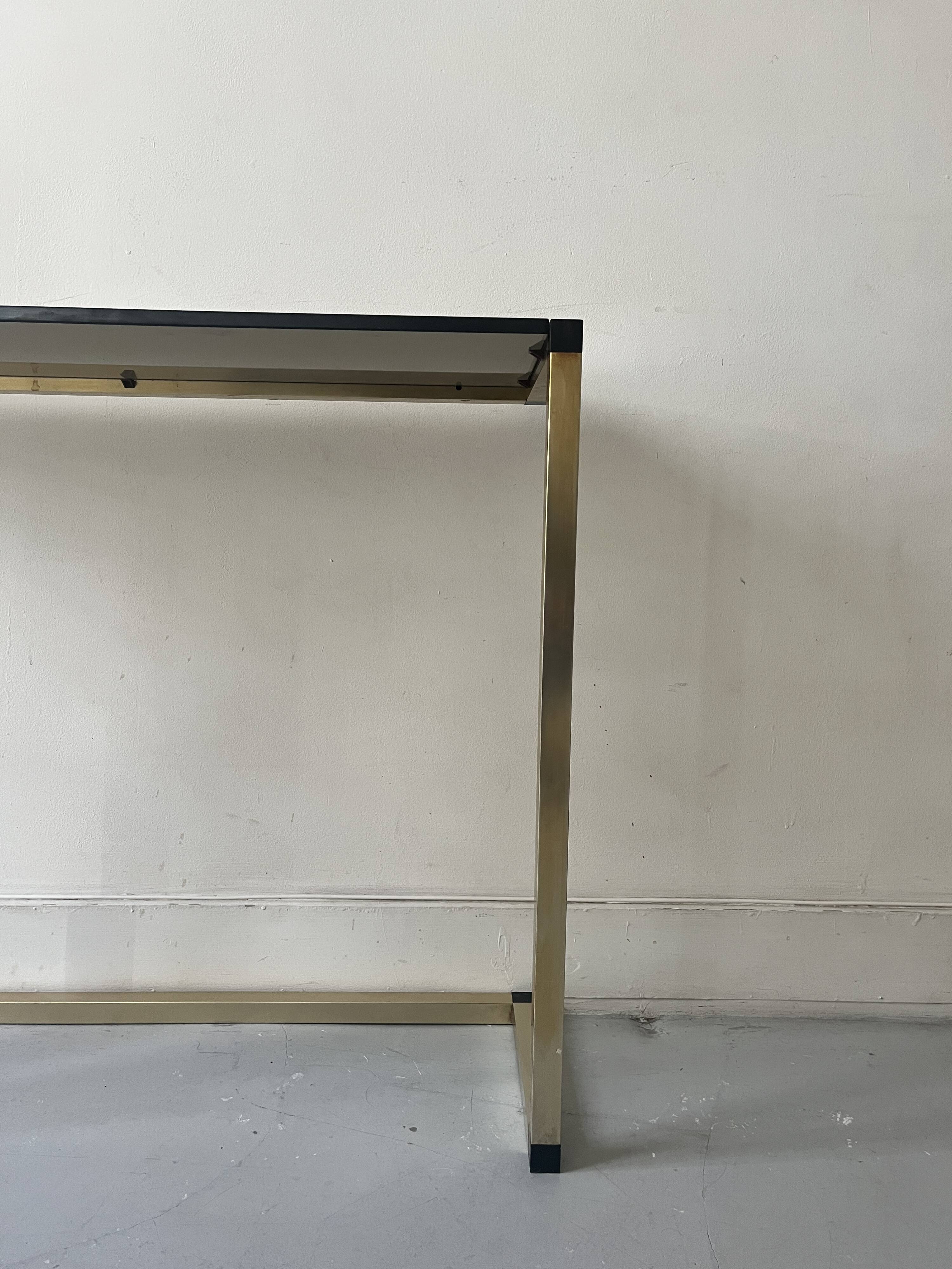 Console table in real brass and smoked glass, Italy 1970
