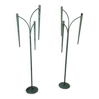 Pair of large vintage 1970 painted metal candlesticks