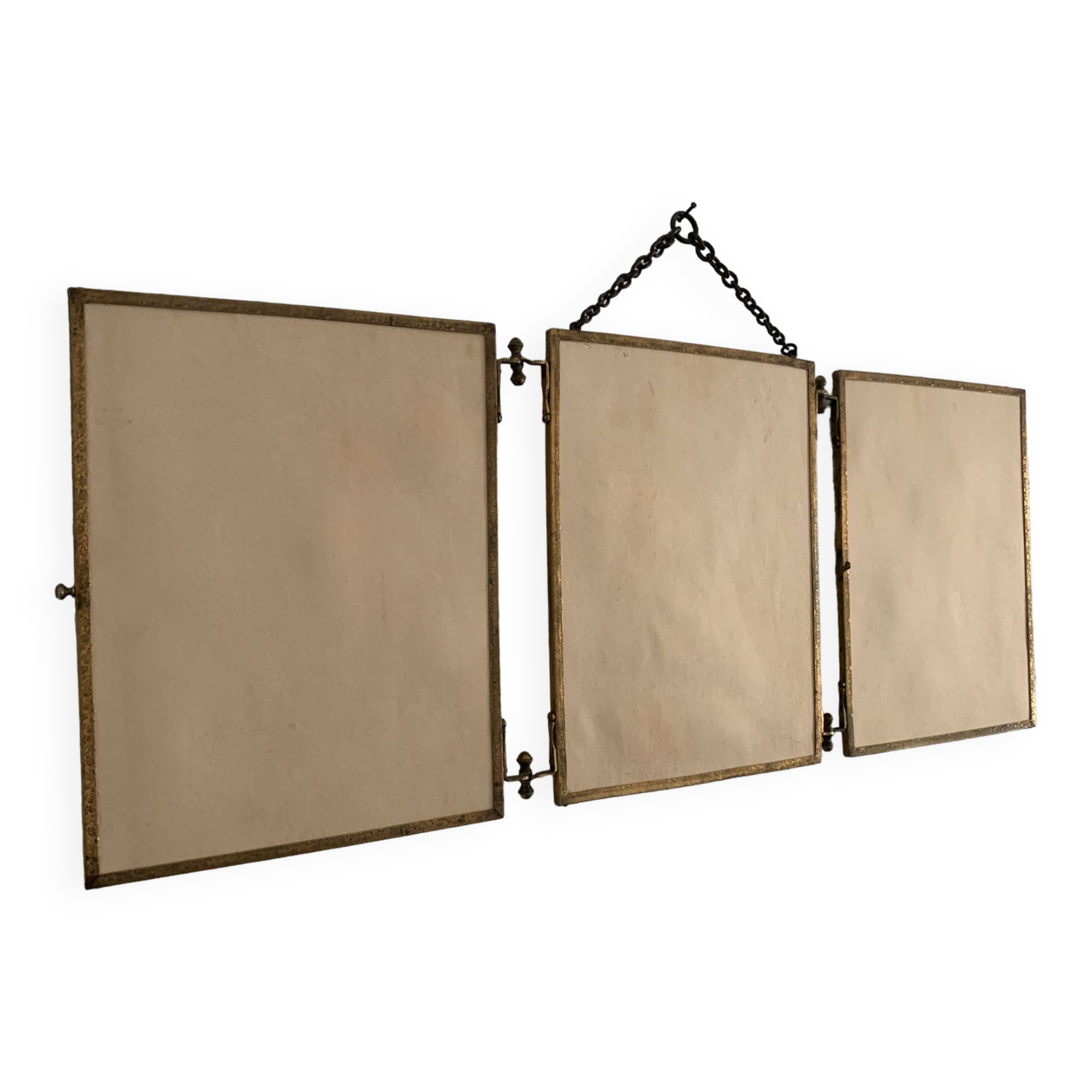 Vintage mirror 1900 triptych barber dressing table brass - 27 x 70 cm