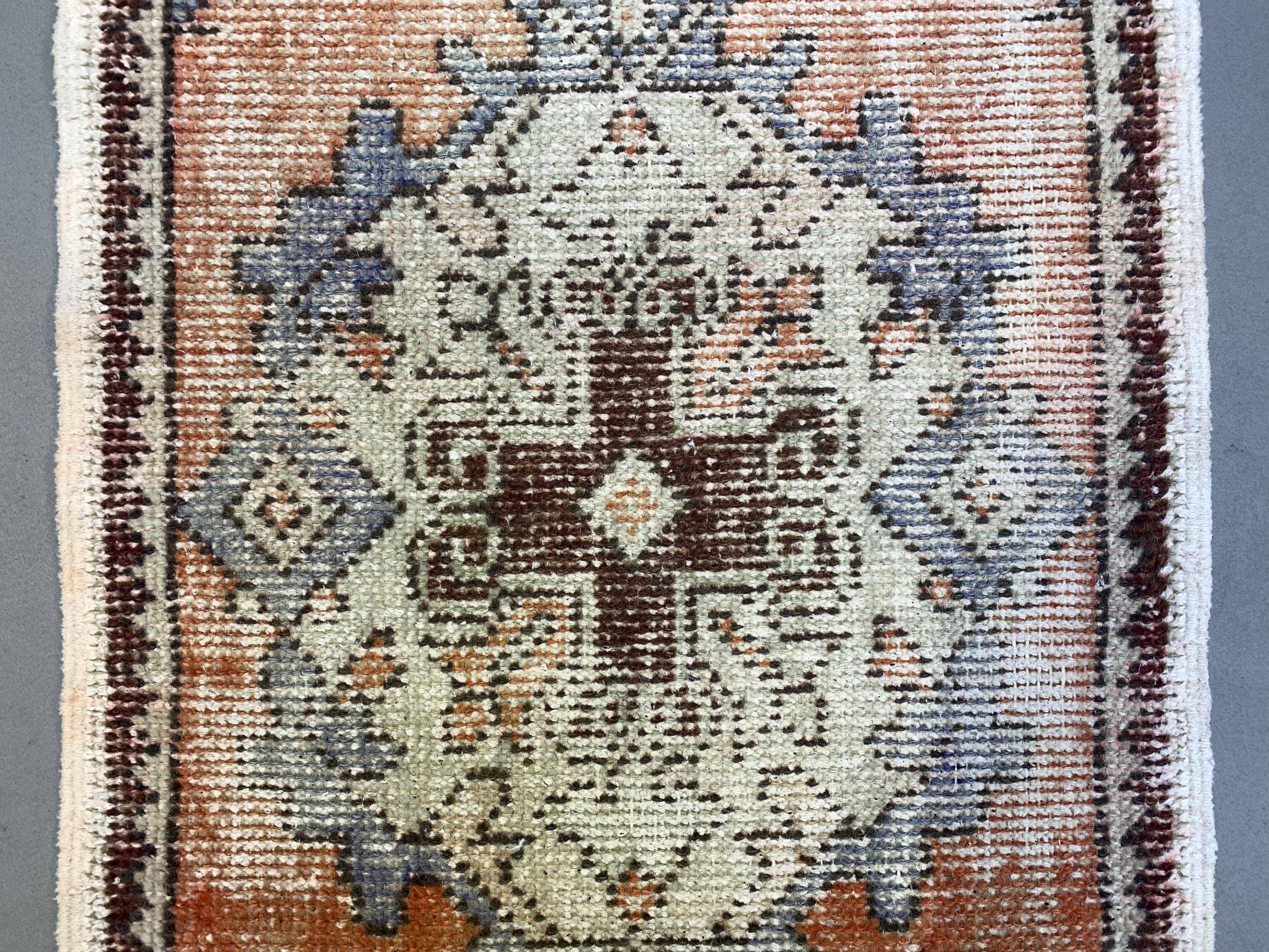 Small Vintage Turkish Rug 97x51 cm, Short Runner, Tribal, Shabby, Mini Carpet