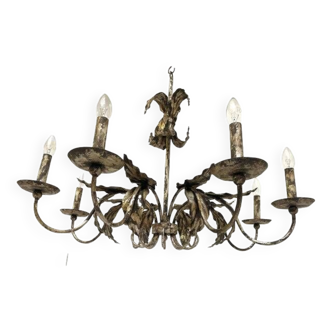 Lustre contemporain en fer forgé florentin brun-argent