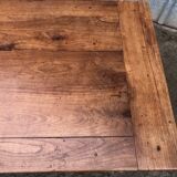 Antique solid cherry farmhouse table with 2 end drawers and 1 pull-out.