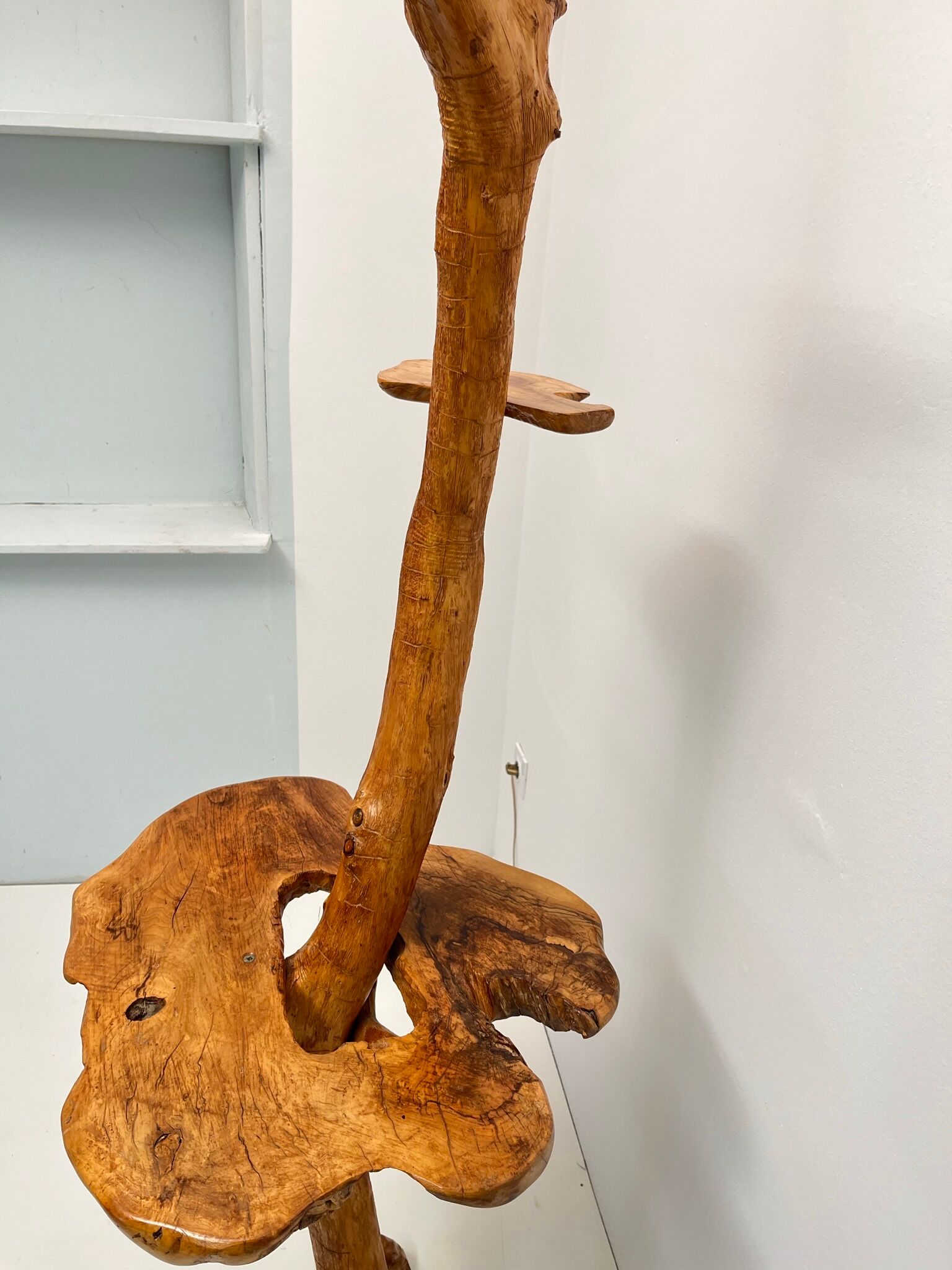 Vintage brutalist style wooden floor lamp