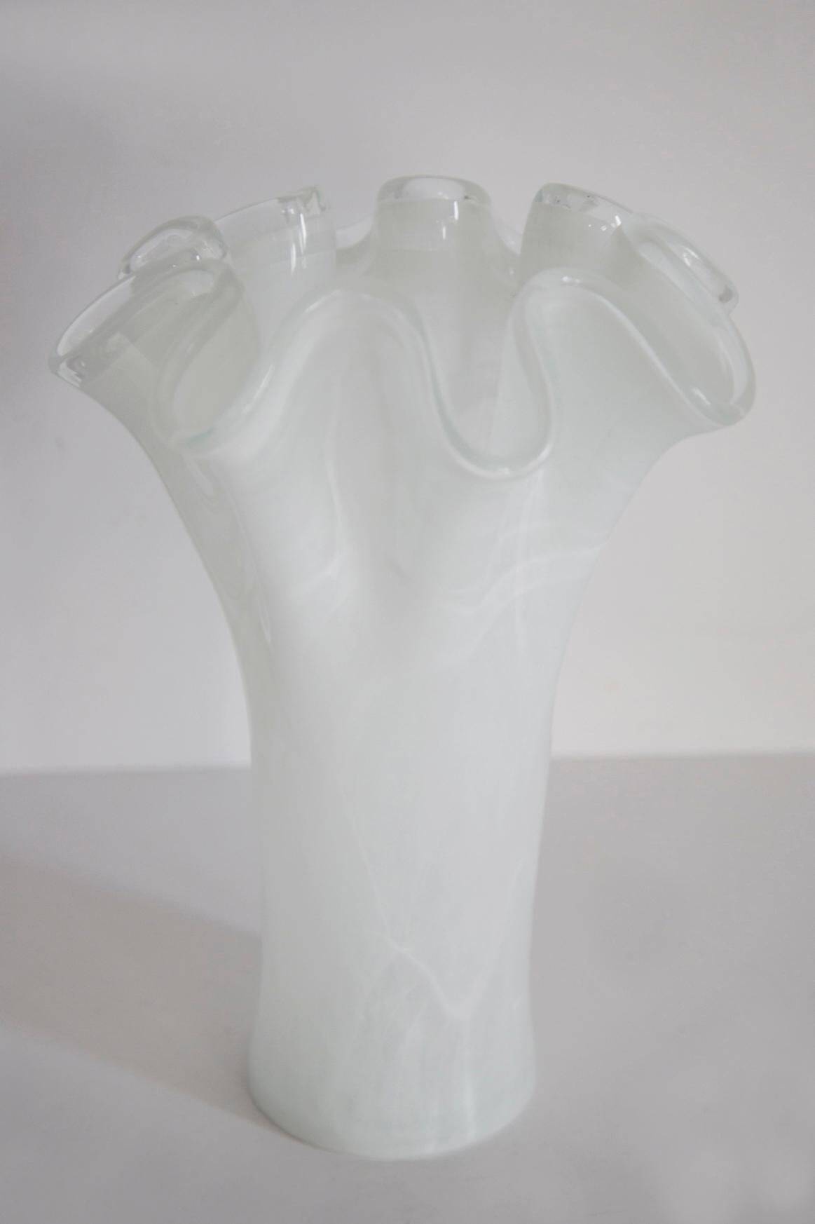 Vintage white Murano glass vase, Italy, 2000s