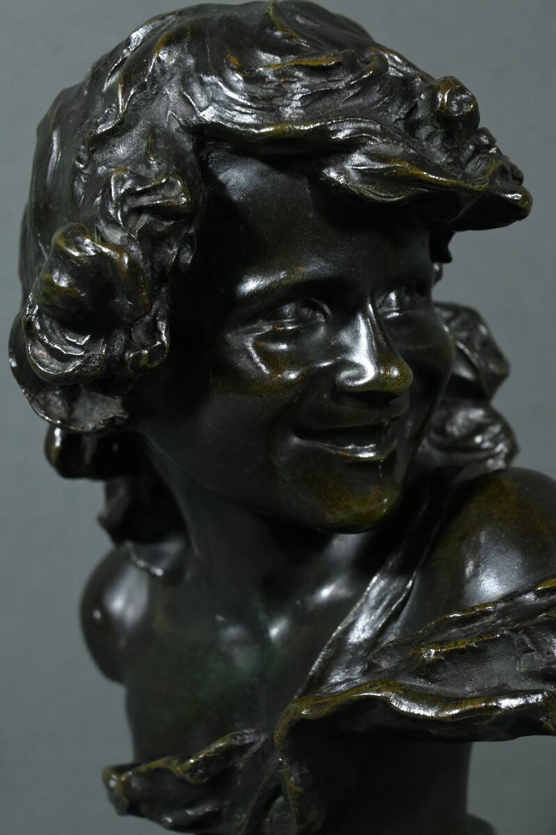 Bronze “Laughing Child”, signed A.Injalbert – Late 19th century