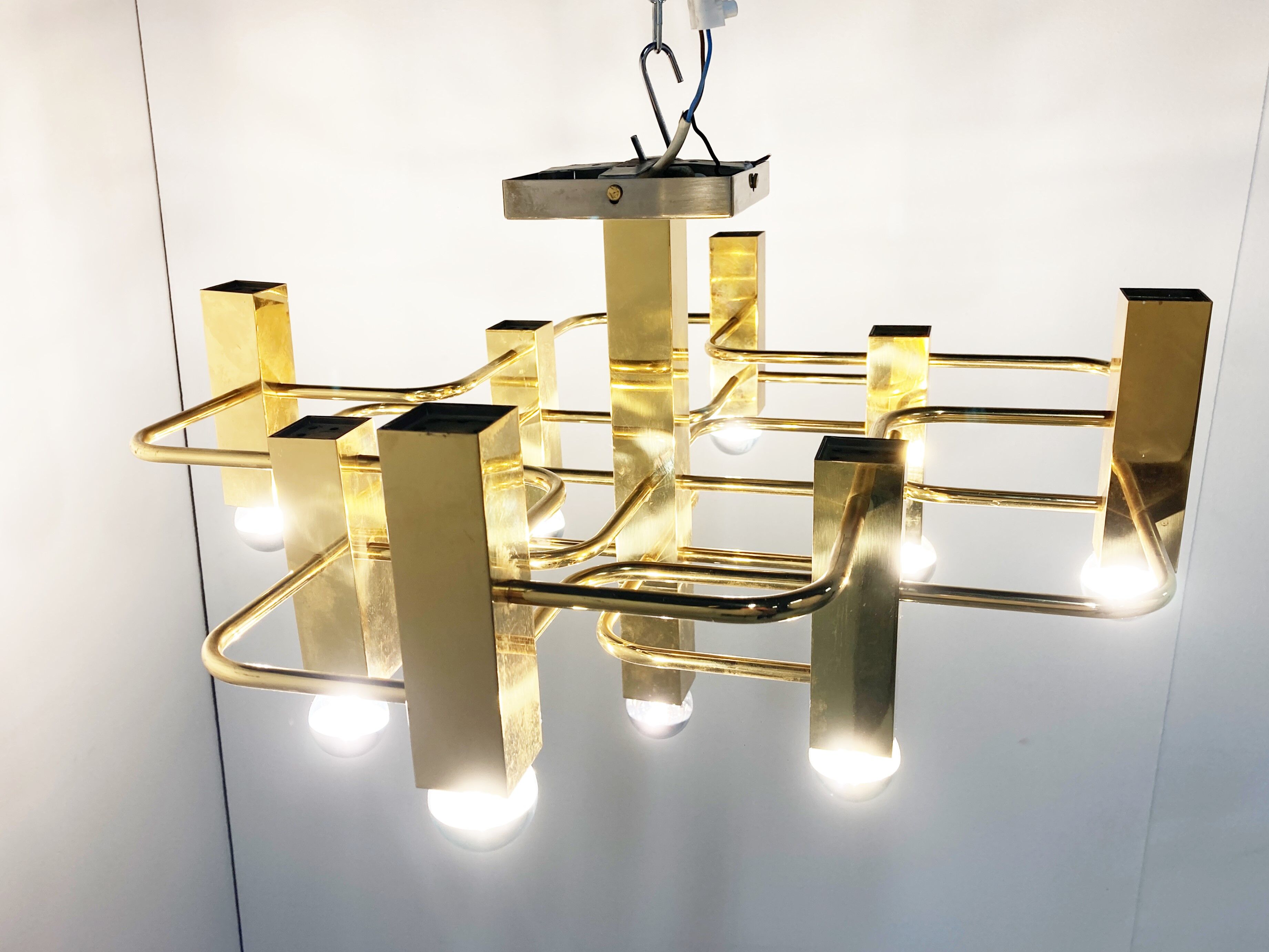 Brass chandelier from Sciolari, 1970s