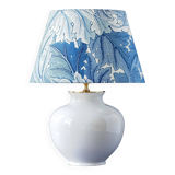 Blue and white ceramic table lamp, William Morris Acanthus shade, Dutch vintage.